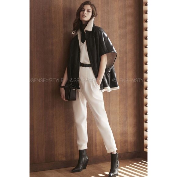 Brunello Cucinelli Shearling Fur Jacket Cape Coat with Monili Poncho Women 40 S - Picture 8 of 9